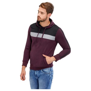 Mode hommes à capuche contraste couleur bloc conception en polyester/coton plaine teint technique - Product Image 2