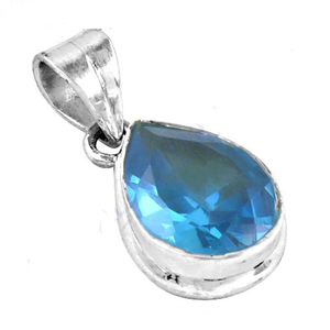 Pendentif en argent avec zircon cubique bleu massif brillant 925 pendentif en forme de poire en argent bijoux cadeau pour femmes et filles - Product Image 1