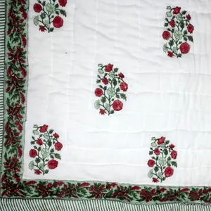 Cotton Indian Hand Block Print Muslin Quilt Jaipuri Razai Bedding Comforters double bed Throw