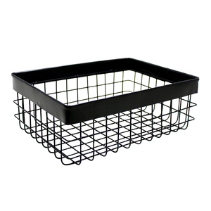 Cesta <span class=keywords><strong>Industrial</strong></span> <span class=keywords><strong>Rectangular</strong></span> grande de hierro negro mate para mesa de comedor del hogar cesta de frutas y verduras hecha a mano a granel