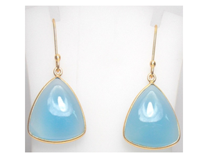 <b>Gold</b> Plated Boho <b>Earrings</b> with Natural Multi Gemstone Dangle & <b>Drop</b> Trillion Peru Chalcedony Birthstone for Weddings Parties - Product Image 2