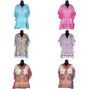 2025 Indian Wholesale African Bazin Clothing Party Short Kaftan <b>Top</b> Quality Block Printed Floral Design Kaftan Free Size Kaftan - Product Image 1