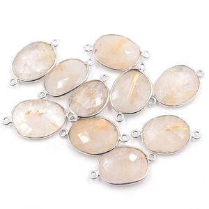 Golden Rutilated Quartz Faceted Oval Shape 925 Sterling Silver Bezel 18k Gold Plated Handmade Connector <b>for</b> Jewelry Making - Product Image 1