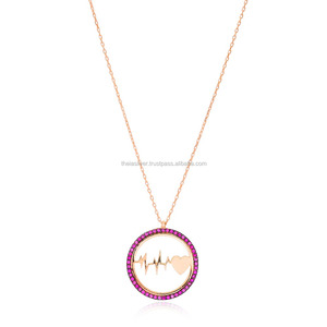 Colgante de Piedra de rubí con corazón y latido del corazón para mujer, Plata de Ley 925 turca, joyería de moda para mujer - Product Image 1