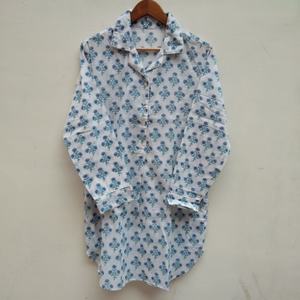 Wholesale Cotton Block Printed Fabric Long <b>Shirt</b> With <b>Button</b> <b>Up</b> Design & Long Sleeve Boyfriend <b>Shirt</b> Summer Sleepwear Clothing - Product Image 2