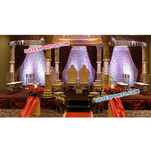 Mandap de mariage Bollywood avec éclairage LED, Mandap en cristal doré, Mandaps en fibre de cristal FIJI SINGAPORE - Product Image 1