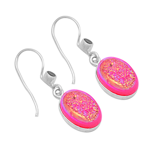 925 Sterling Silver Rose Druzy Ovale Cab Gemstone Boucles D'oreilles À La Mode Lunette Réglage Argent Plaqué Dangle Mariages Fêtes - Product Image 1