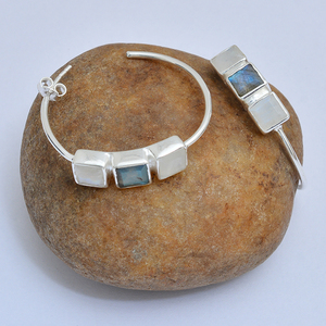 925 argent Sterling carré pierre de lune Labradorite pierres précieuses boucles d'oreilles à la mode lunette réglage bijoux pour cadeau de fête de mariage - Product Image 1