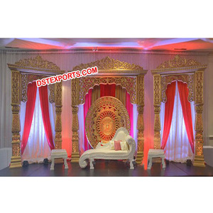 ชุดเวทีสีทองสำหรับงานแต่งงานบอลลีวู้ดเวทีดีไซน์ใหม่ล่าสุดสไตล์ราจสถานรับ - Product Image 1