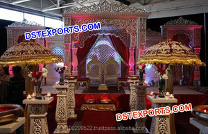 Mandap Tradicional Hindú Dorado Jali para Bodas, Decoración de Mandap de Fibra para Bodas, Último Modelo de Mandap para Bodas en Venta en California - Product Image 4