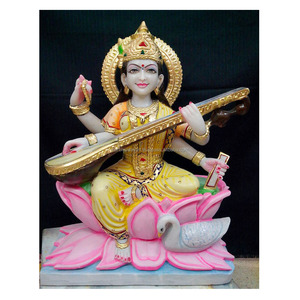 Colourful Marble Saraswati Maa Louts Murti - Product Image 1