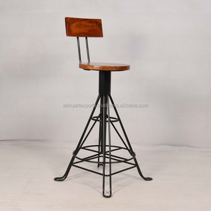 เก้าอี้บาร์ไม้มะม่วงอุตสาหกรรม | เก้าอี้บาร์สไตล์อุตสาหกรรมในเมือง | เก้าอี้สูงโครงโลหะแบบปรับได้เฟอร์นิเจอร์ลอฟท์วินเทจ - Product Image 3