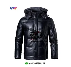 Mens Puffer Quilt Echt Lederen Jas Winter Down Warm Vullen Jas Leather Wear Coat Motorfiets Stijl Bomberjack