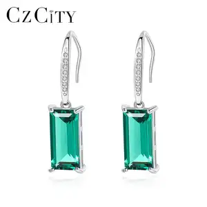 CZCITY Luxury Gemstone Small CZ Pave Hook Earrings for Women Christmas Gift Sterling Silver Drop Earring Wholesale Jewelry