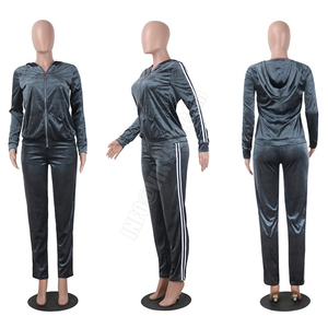 Ensemble crop top zippé à capuche et pantalon pour femme, survêtement crop top zippé à bretelles latérales pour femme, grandes tailles en gros - Product Image 5