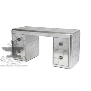 Escritorio de oficina de aviador de estilo industrial antiguo con cajones de almacenamiento oficina en casa escuela sala de estar apartamento hecho de aluminio - Product Image 3