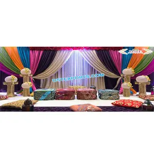 Rajastani Mehandi Stage Decoração Mooda Jaipuri Belo Bordado Casamento Mooda Pufe Pufe Indiano Artesanal