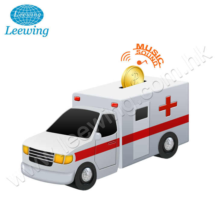 Kids Educational Toy Promo Gift Item Plastic PVC Vinyl Siren Sound Police Toy Car Transport Music Coin Bank Money Saving Box