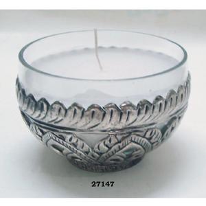 Pequeño soporte votivo colgante de metal plateado y vidrio para candelita para Navidad a un precio razonable - Product Image 1