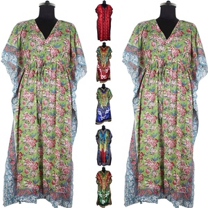2025 mode musulman Abaya, Maxi robe turque longue caftan robe main bloc imprimé caftan robe femmes porter nuit Maxi habiller - Product Image 1