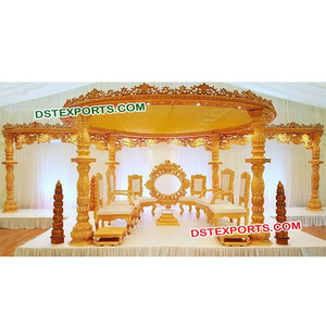 Mandap ชุดไม้แกะสลัก Mandap แบบโบราณ,ชุด Mandap ทำจากไม้สำหรับงานแต่งงานอินเดีย - Product Image 1