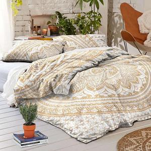 Ethnic <b>White</b> <b>Gold</b> Mandala Cotton Quilt Cover Golden Handmade Duvet Cover Tapestry for Home <b>Bedding</b> By Indian Consigners - Product Image 3