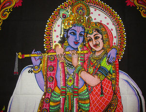 Indio Radha Krishana colgante de pared tapiz de lentejuelas de algodón multicolor impreso decoración del hogar - Product Image 3