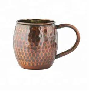 Antique Finished Copper Moscow Mule Mug With Copper Handle With Hammered Finishing