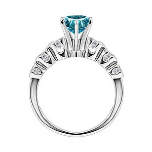 Bague de luxe en or blanc 14 carats avec diamant bleu |   Bague élégante en diamant bleu taille ronde pour femme, bijoux fins, cadeau d'anniversaire - Product Image 3