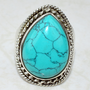 Bagues en argent Sterling 925 en forme de poire, Turquoise verte, bijoux en argent 925, vente en gros - Product Image 2