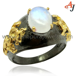 Flawless White Rainbow Moonstone 925 Sterling Silver <b>Rings</b> Shri Ashapura Jewels Christian Classic Bezel Set - Product Image 3