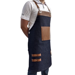 2019 Customized Unisex Denim Leather Strap Apron with Custom Logo <b>Printing</b> for <b>Coffee</b> Shops and Hotels (Multi-Purpose Use) - Product Image 3