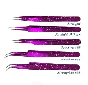 Großhandel Wimpern verlängerung Speckled Purple Straight oder Curved Pinzette versand kostenfrei