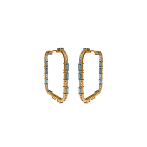 Blue Topaz Designer Gemstone 14K Gold Baguette Party Wear Earrings Jewelry - Product Image 1