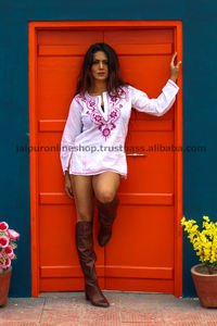 Embroidery Work Cotton Tunic Luxury Party Casual Beach Cover <b>Dress</b> Plus Size O-Neck <b>Long</b> Length Natural Adults <b>UK</b> Sizes - Product Image 5