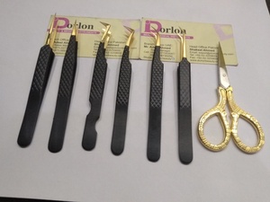 Pinzas de Precisión Negras para Extensión de Pestañas, Acero Inoxidable Japonés, con Tijeras de Bordado, Venta al Por Mayor - Product Image 2