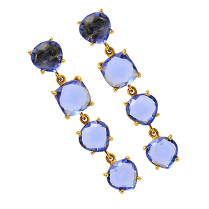 Pendientes de tuerca chapados en oro de Plata de Ley 925 con piedras preciosas de cuarzo azul con ajuste de múltiples formas para mujer. Fabricado por CDP. - Product Image 2