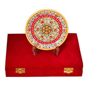 Plaque décorative faite à la main, incrustation de marbre rouge - Product Image 1