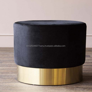 Noir Velours Pouf Tabouret Avec Base En Or - Product Image 1