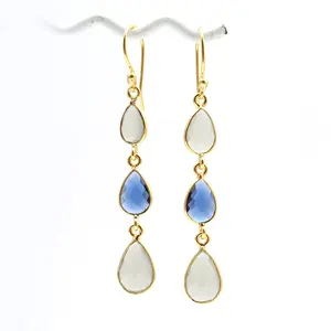 Moonstone, Iolite Gemstone Hook Earring Gold Plated Pear Shape Earrings Handmade Earrings jewelry