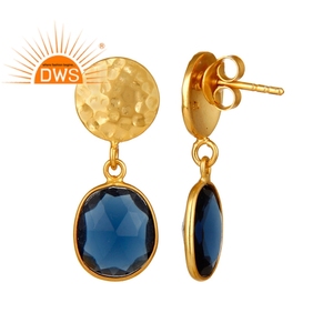 Handmade Gold Plated 925 Silver Earrings Blue Corundum Gemstone Earrings Jewelry Supplier - Product Image 3