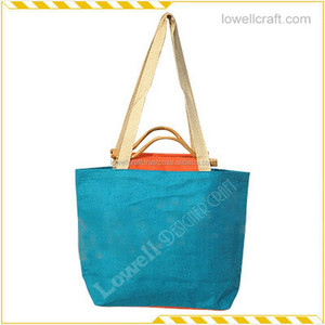 Lowellcraft Teal Canvas Shopping <b>Bag</b> with Orange Lining Long Handles Small Size Dot Pattern Shoulder Tote Delhi for Groceries - Product Image 2