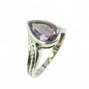 Buatan Tangan Desain Sederhana 925 Sterling Silver Amethyst Gemstone Cincin 925 Perak Dicap Perhiasan Wanita Gadis Mode Hadiah Grosir