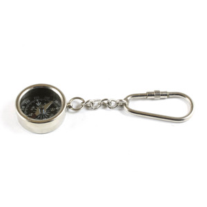 Antique Nickel-Plated Brass Nautical Compass Pendant Keychain Ring Holder with Loop & <b>Carabiner</b> for Promotions - Product Image 2