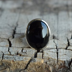 Anillo de ónix negro ovalado redondo pera cuadrado rectángulo de lujo piedra preciosa natural cabujón de piedra 925 plata esterlina - Product Image 6