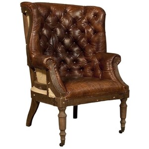 Fauteuil anglais déstructuré en cuir pleine fleur vintage - Product Image 1