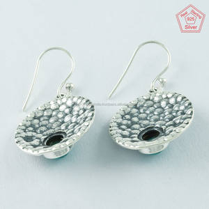 Turquoise Stone round 925 Sterling <b>Silver</b> <b>Drop</b> <b>Earrings</b> for Women & Girls Indian <b>Silver</b> Jewelry for Weddings - Product Image 4