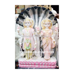 Estatua de Vishnu y Laxmi de mármol blanco hecha a mano - Product Image 1