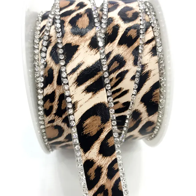 Tr037new Leoparden muster PU-Leder besatz Spitze Strass Kristall besatz für Schuh und Kleidungs stück