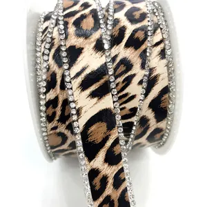 Tr037new Leopard Pattern PU Leather Trim Ren Rhinestone Pha Lê Trim Cho Giày Và May Mặc